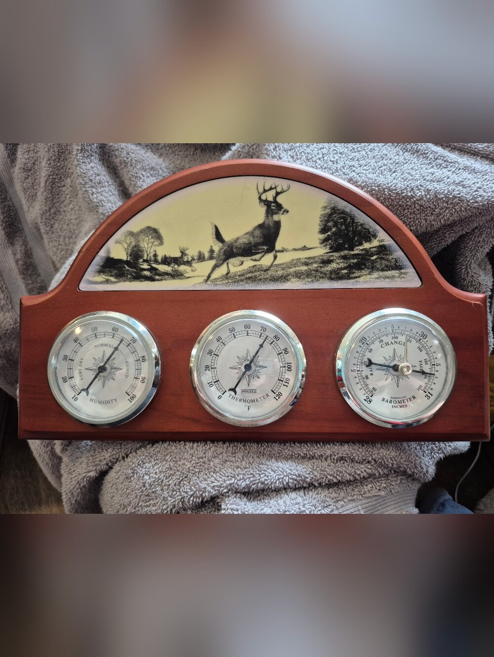 Springfield Rustic Brown Wooden Wall Climate Station with Deer Motif